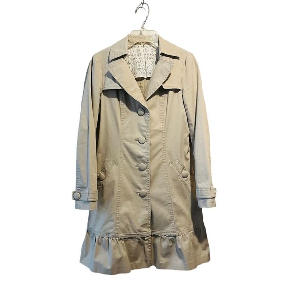 VTG Designer Women’s Mid Long Trench Coat Belted Jacket Overcoat Slim Fit Tan S - Picture 2 of 13